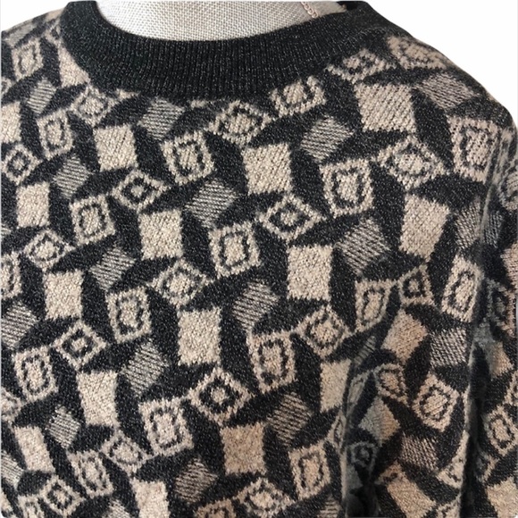 Pronto- Uomo Vintage Italian Wool Blend Geometric Print Grandpa Sweater - Picture 4 of 12